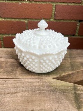 Fenton Milk Glass Hobnail Covered Candy Dish